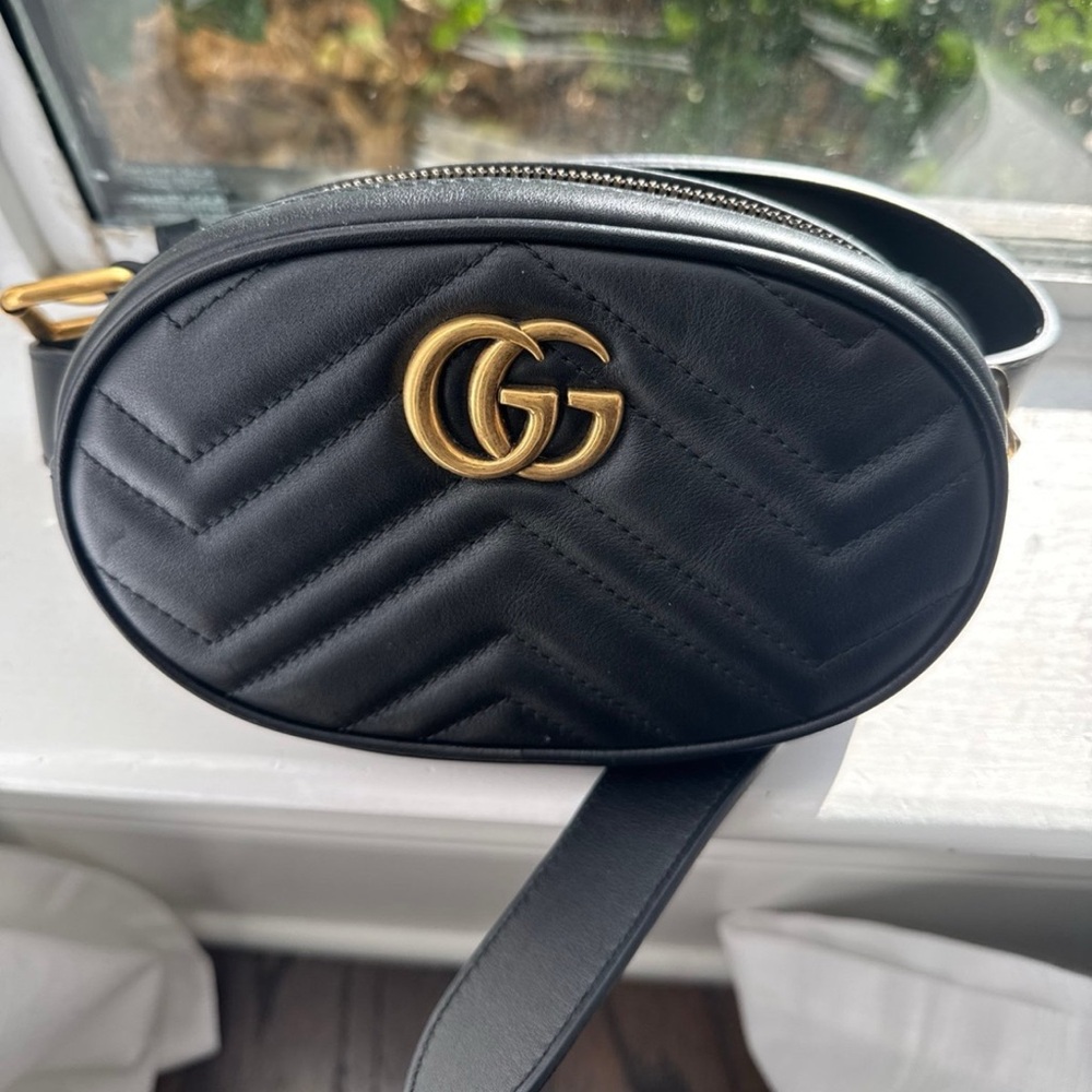 Gucci Black Quilted Leather Bag with Gold Accents
